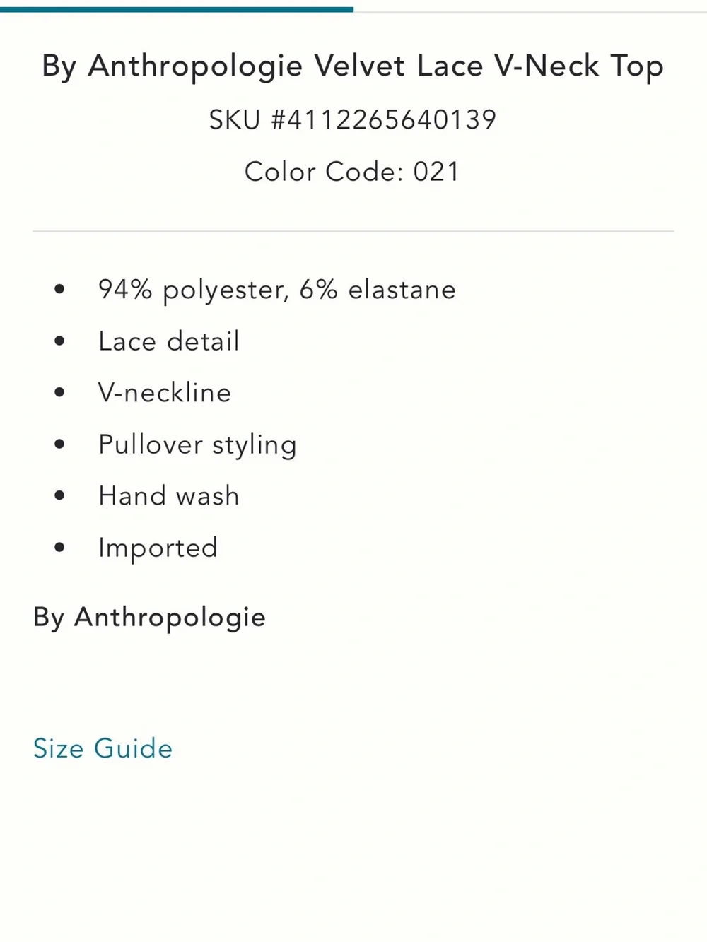 BNWT Anthropologie Velvet/Lace Blouse